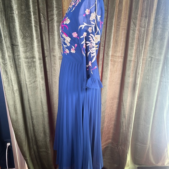 NWT ASOS Royal Blue Embroidered Pleated Midi Dress - Picture 3 of 6